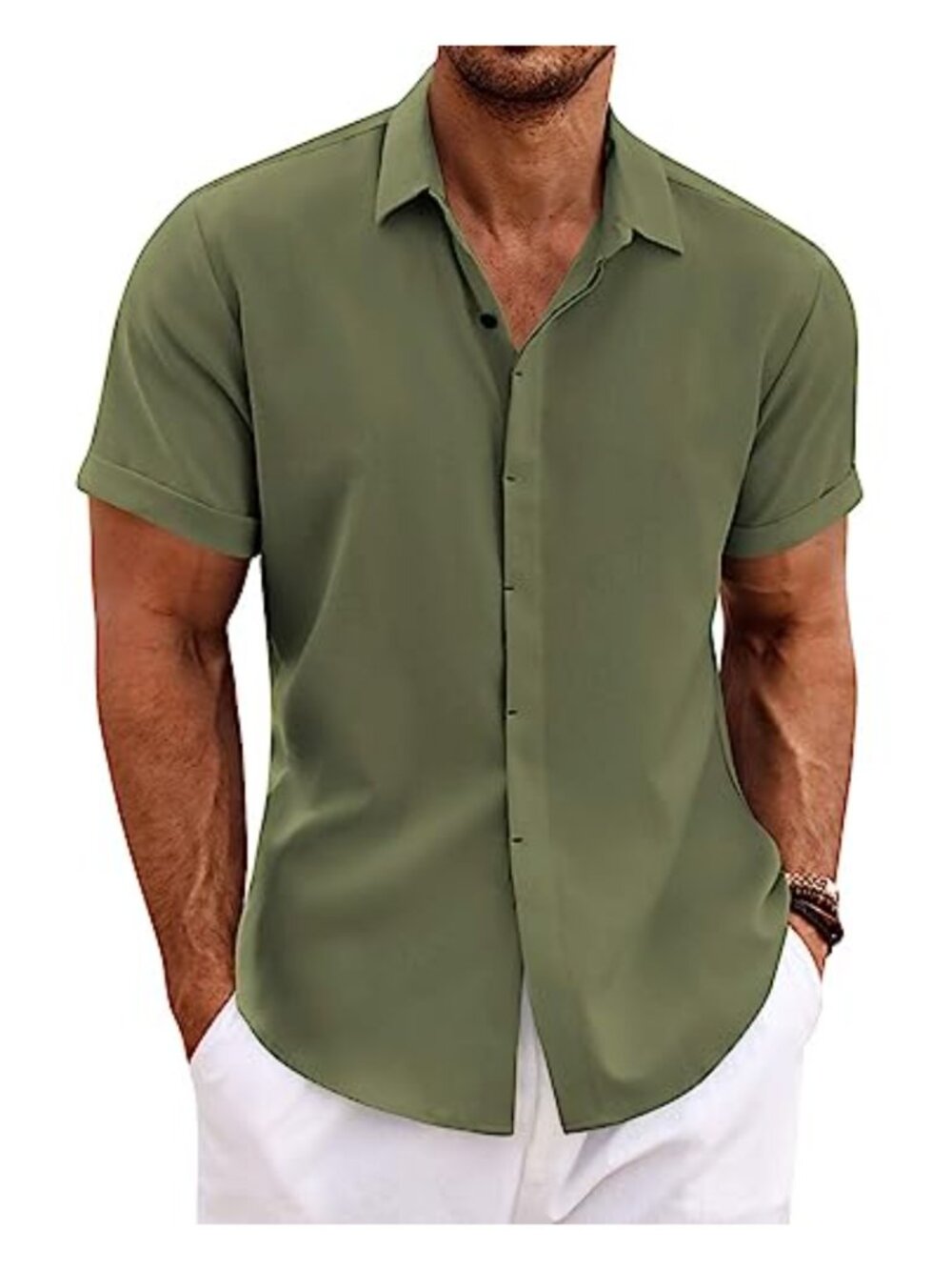Men's Cotton Linen Button Down Shirt Short Sleeve Casual Summer Beach